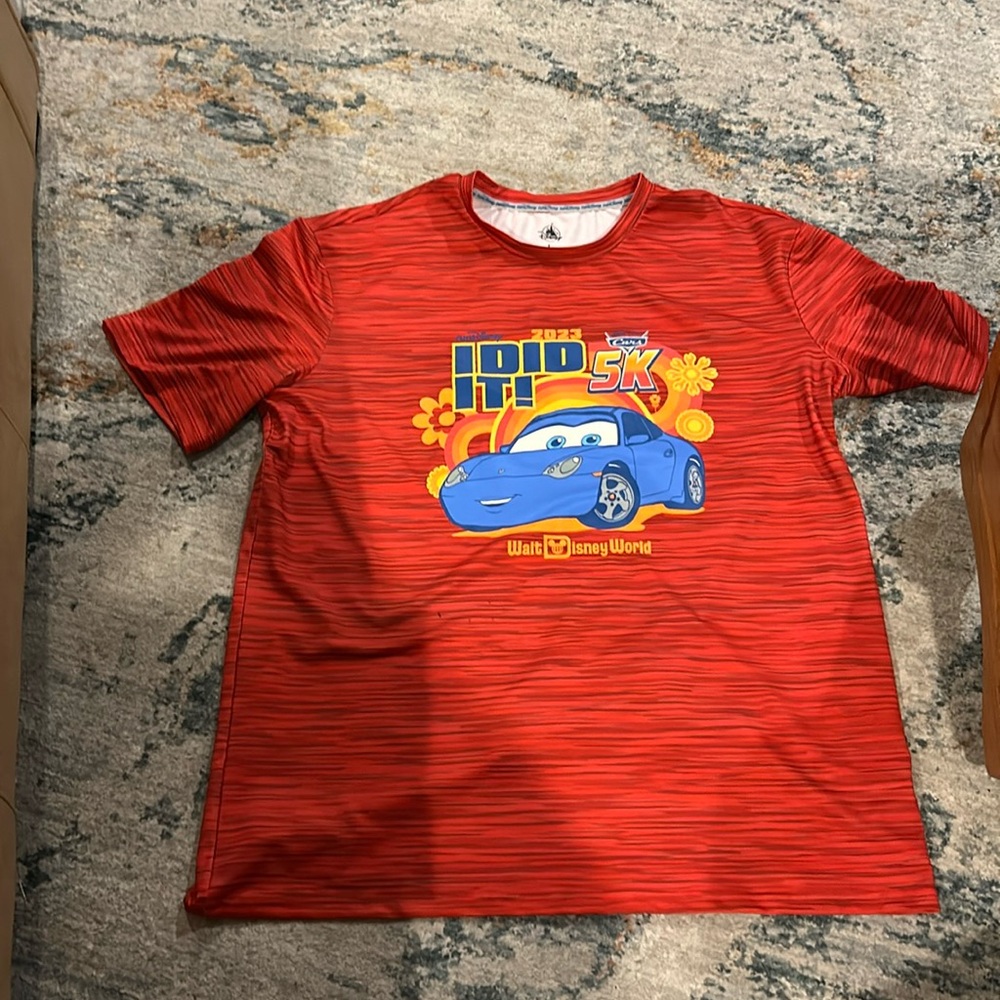 Disney Disney run 2023. I did it from cars Pixar, Disney 5K 88 percent polyester